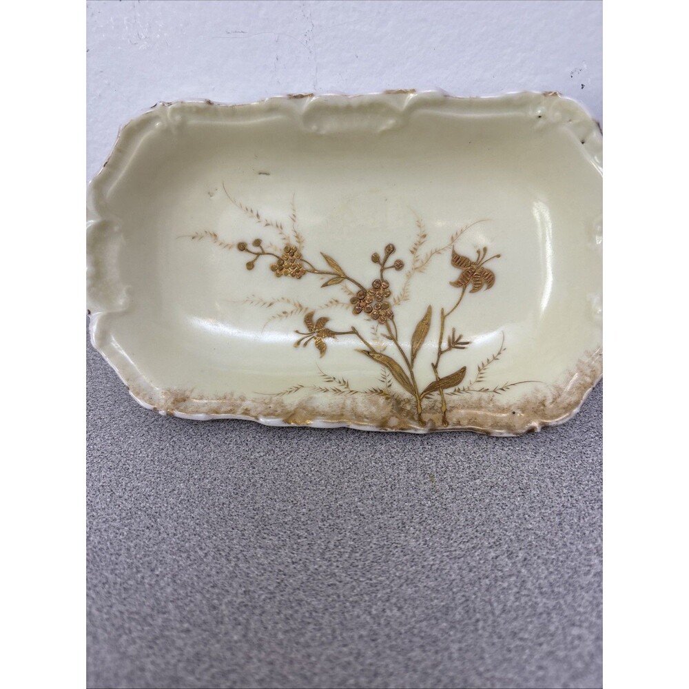 Limoges France Elite Vanity, Valet Tray 6.5” X 4”, Gold Tone Ivory Floral Design
